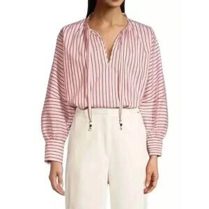 BOSS by Hugo Boss Bateco Striped Tie Neck Lyocell Blouse SZ 10